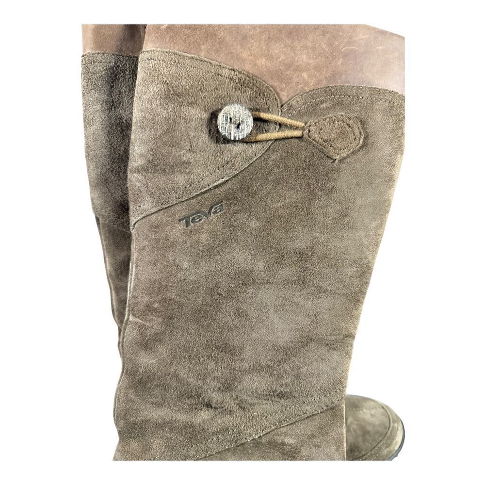 Teva SN 4326 Women’s 6 Suede Leather Tall Waterproof Winter Boots Brown Knit - Picture 2 of 8